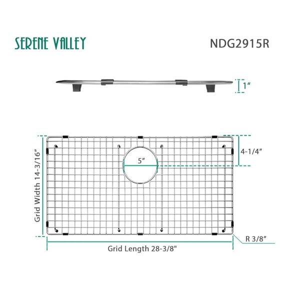 Sink Bottom Grid Stainless 28-3/8" x 14-3/16", Rear Drain NDG2915R Serene Valley - Picture 2 of 3